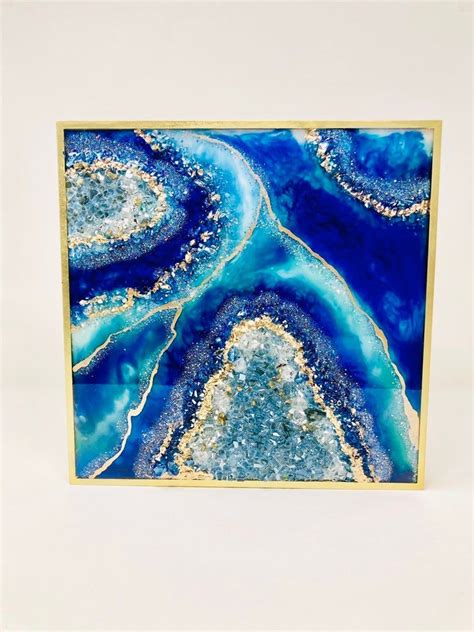 Blue Geode Art Resin Wall Art 12x12 Luxury Artwork For Modern Etsy
