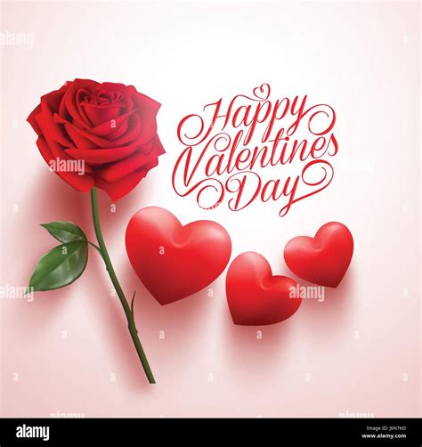 Red Rose And Hearts With Happy Valentines Day Message Vector