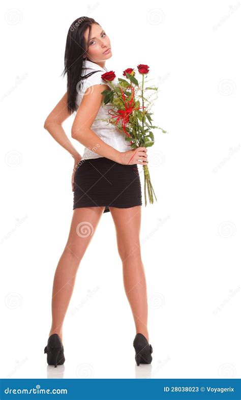 Beautiful Young Girl Posing With A Red Rose Woman Stock Image Image