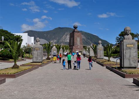 People Visit The Middle Of The World Monument In Quito Ecuador