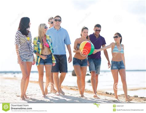 Group Of Friends Having Fun On The Beach Stock Image Image Of
