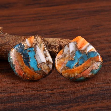 Aaa Spiny Oyster Copper Turquoise Cabochon Pair Smooth Etsy Uk