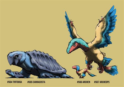 Archeops Archen Carracosta And Tirtouga Pokemon Drawn By