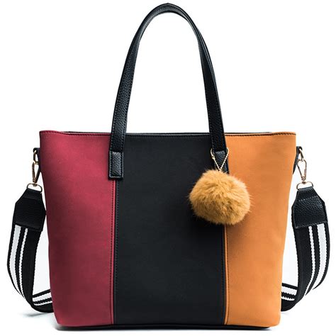 Fashion Suede Women Handbags Panelled Female Tote Bags Luxury Brand