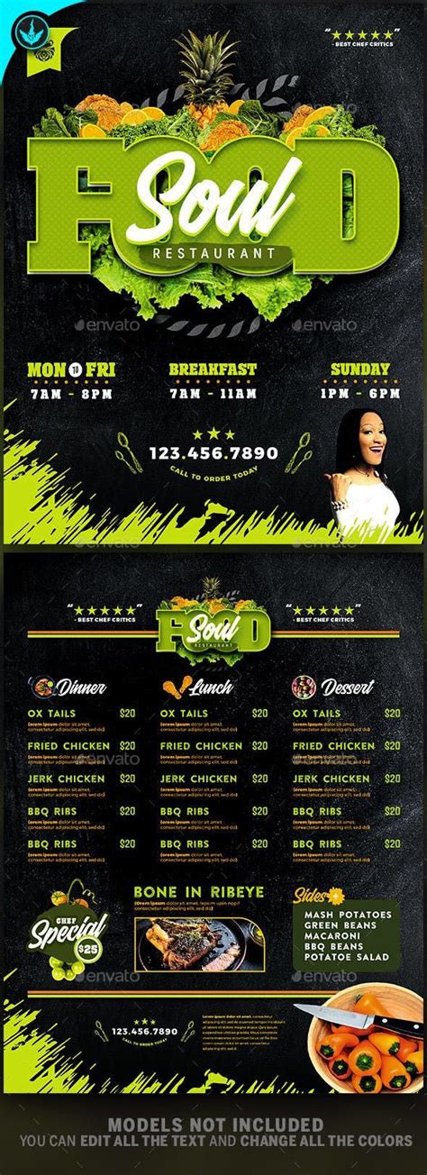 Soul food dinner and menu ideas for all of your favorite southern country foods. Soul Food Restaurant Menu Flyer Template by SeraphimBlack ...