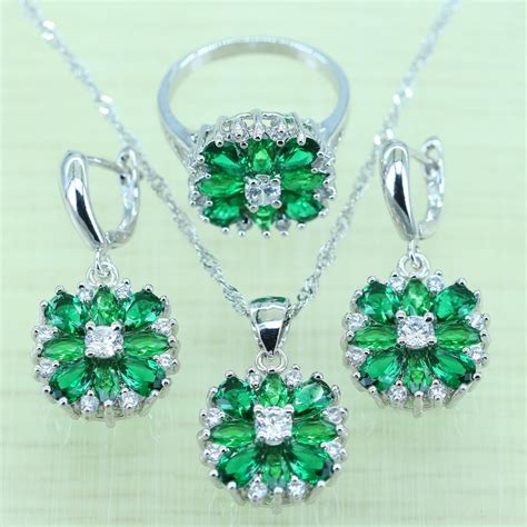 Reginababy Green Created Emerald Jewelry Set For Women Noblest Silver