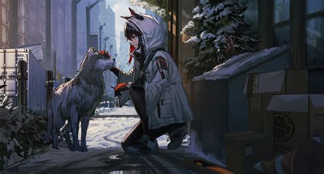 Anime Girl Petting Dog Hd Anime 4k Wallpapers Images