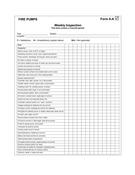 Pump Inspection Sheet