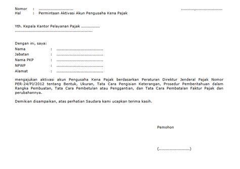 Surat Permohonan Aktivasi Akun Pengusaha Kena Pajak PKP PajakOnline Com