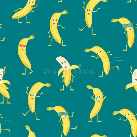 Cartoon Characters Funny Yellow Bananas Seamless Pattern Background