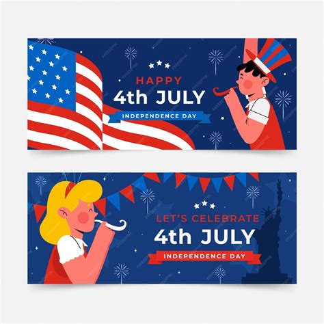 Free Vector 4th Of July Independence Day Banners Set