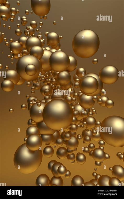 D Golden Bubbles Balls Floating In Air Vertical Bright Background For