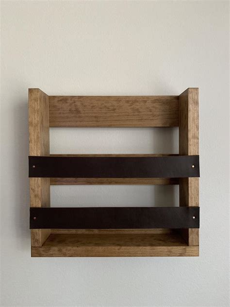 Wall Mounted Magazine Rack With Leather Accents Wall Mounted Etsy