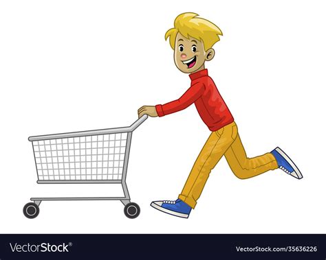 Man Running While Pushing His Shopping Cart Vector Image