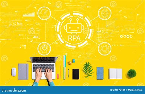 Robotic Process Automation Theme With Person Using A Laptop Stock Photo
