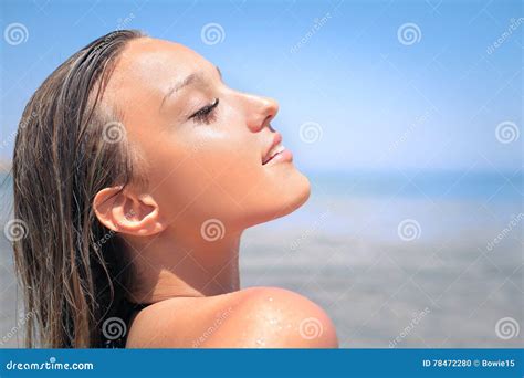 Sunbathing Woman Stock Photo Image Of Water Cosmetics