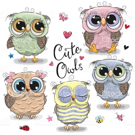 Set Of Cute Cartoon Owls On A White Background Нарисовать сову