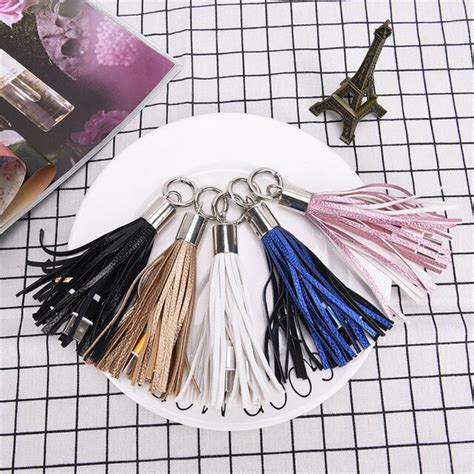 Creative Usb Cable Leather Tassel Keychain Mini Usb Cable Fast Charger