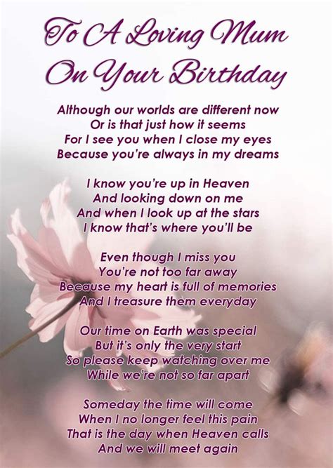 To A Loving Mum On Your Birthday Memorial Graveside Funeral Poem Keepsake Card Includes Free