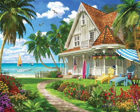 1000 Piece Puzzle Beach House Landscape Paintings Cool Paintings