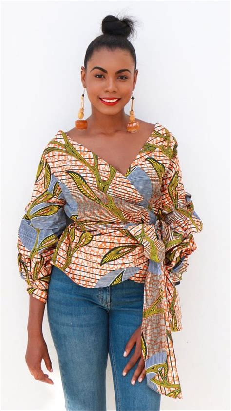 Pinterest, free and safe download. Haut imprimé africain Maui Wrap chemisier: Calla Denim ...