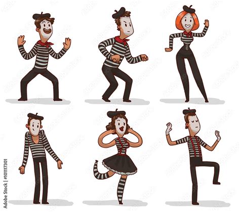 Vector Set Of Funny Cartoon Mimes They Standing In Typical Poses All