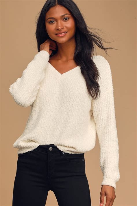 Cute Cream Sweater V Neck Sweater Soft Knit Sweater Lulus