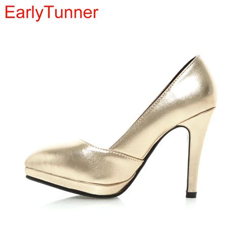 Sales Brand New Sexy Sales Women Platform Nude Pumps Gold Silver Ladies Glossy Formal Shoes Eh23