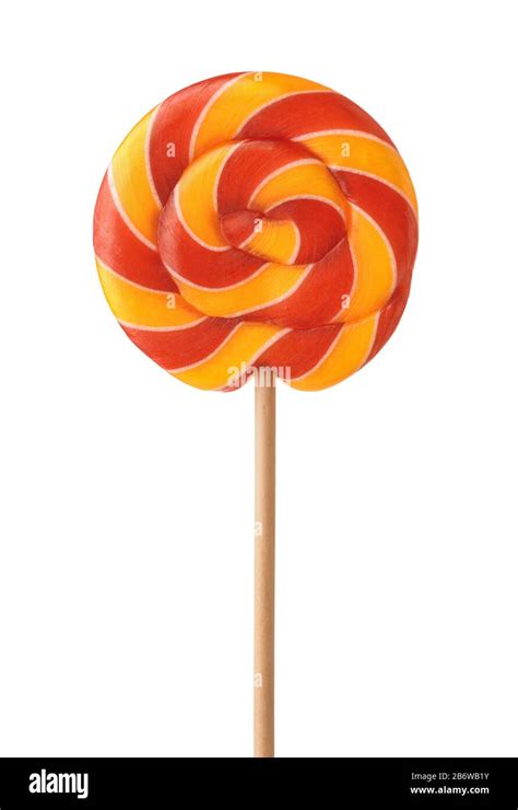 Front View Of Colorful Swirl Lollipop Candy Isolated On White Stock