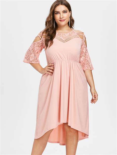 Wipalo Plus Size Sleeves Criss Cross Lace Trim Ribbed Dress Open