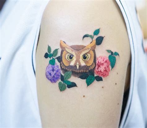 Owl And Flowers Tattoo By Zihee Tattoo Photo 27352