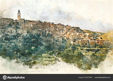 Digital Watercolor Bocairent Village Comarca Vall Dalbaida Valencian