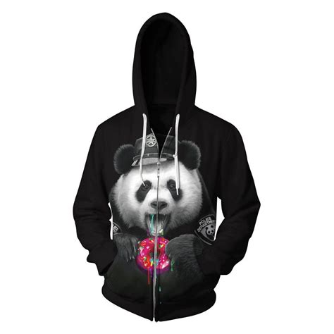 Men Things Panda Print Fleece Hooded Sweatshirt Hoodies