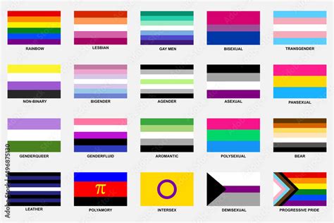 Lgbt Sexual Identity Pride Flags Collection Rainbow Lesbian Gay