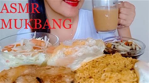 Asmr Mukbang Fried Salmon Pancit Canton Egg Cabbage Salad W Coffee Eating Show No