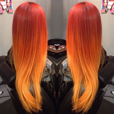 Beautiful Fiery Red To Orange To Yellow Ombré Using Only Wella Color Fire Hair Fire Hair