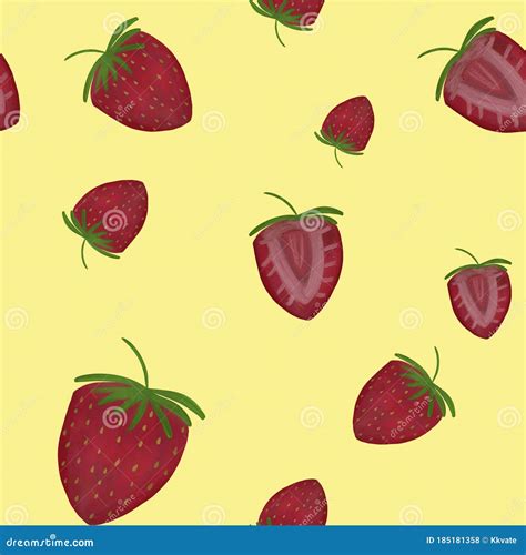 Red Ripe Strawberries On Yellow Background Summer Colorful Seamless