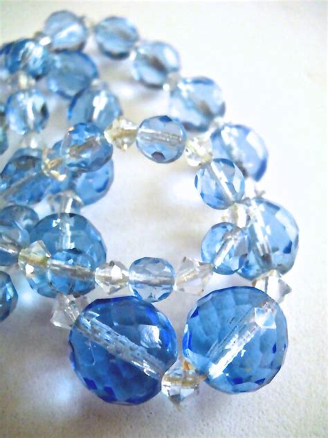 Blue Art Deco Czech Necklace Faceted Glass By Renaissancefair