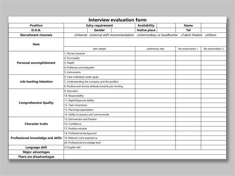 Excel Of Simple Interview Evaluation Formxlsx Wps Free Templates