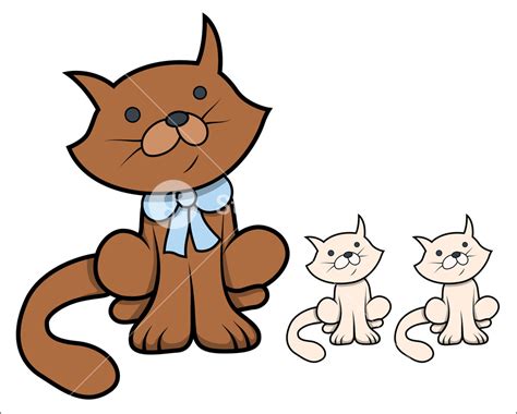 Cute Cartoon Cat With Kittens Vector Cartoon Illustration Royalty