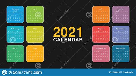 Calendar Year 2021 Vector Design Template Simple And Clean Design