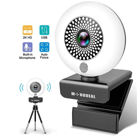 2k Hd Webcam Built In Microphone Ring Light Tripod Cover