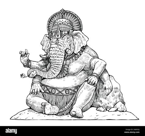 Ganesha Indian God Half Human Half Elephant Fantasy Iluustartion