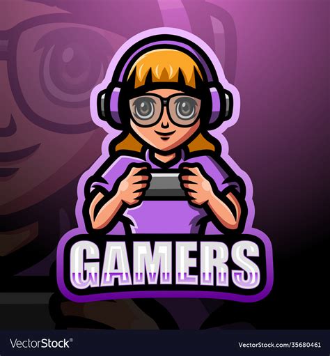 Gamer Girl Mascot Esport Logo Design Royalty Free Vector