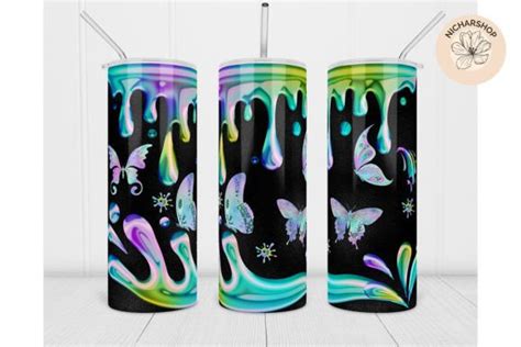 20oz Butterfly Tumbler Rainbow Drip Wrap Graphic By Nicharshop168
