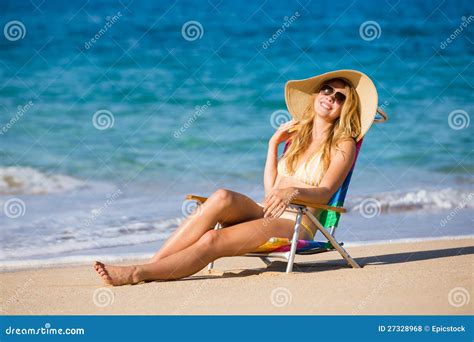 Beautiful Woman Relaxing On The Beach Stock Photo Image Of Island