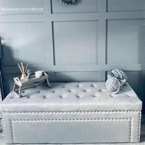 Silver Grey Velvet Ottoman Blanket Box With Stud Detail Safina