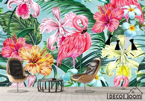 Tropical Plant Flamingo Wallpaper Wall Murals Idcwp Hl