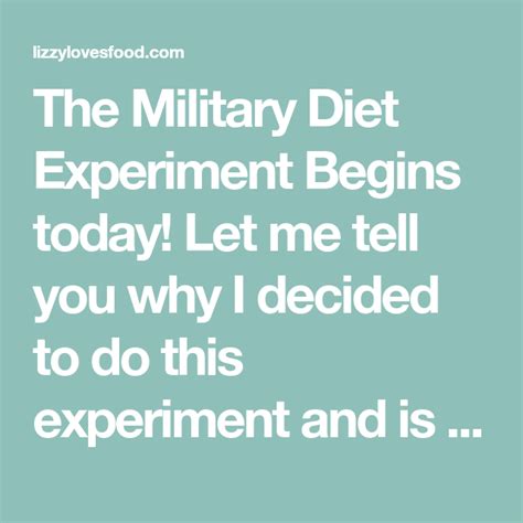 The Military Diet Experiment Begins Artofit