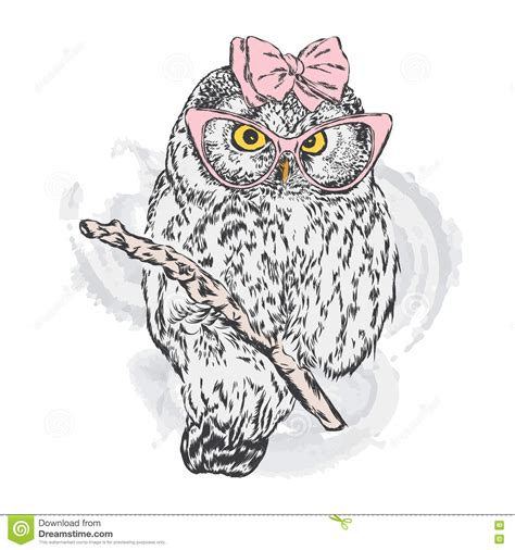 Cute Owl With Glasses And A Bow Stock Vector